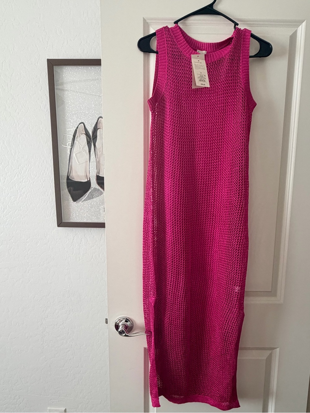 Sleeveless Hot Pink Knit Maxi Dress: Cover up - Women